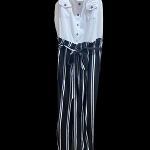 Stylish dark blue and White Striped Jumpsuit